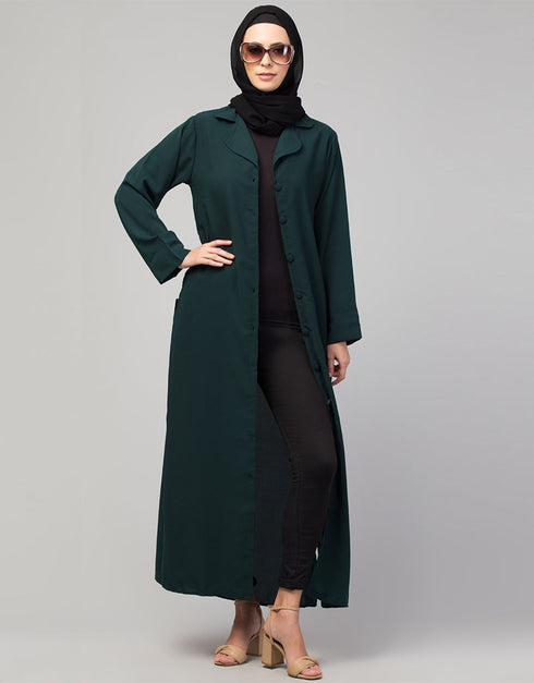 Chic Abaya with a coat collar and buttoned front in self-fabric In the Shade of Green